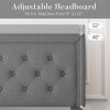 Full Size Upholstered Linen Platform Bed with Tufted Headboard – Adjustable Headboard, Modern Bed Frame, No Box Spring Needed