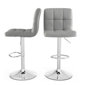 Set of 2 Adjustable Bar Stools – Modern Grey PU Leather Swivel Chairs with Backrest, Metal Frame, Footrest & Ergonomic Cushion for Kitchen Island,