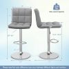 Set of 2 Adjustable Bar Stools – Modern Grey PU Leather Swivel Chairs with Backrest, Metal Frame, Footrest & Ergonomic Cushion for Kitchen Island,
