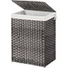 Grey Rattan Laundry Hamper with Lid & Removable Cotton Liner – Waterproof Basket with Handles, 55 lb Capacity
