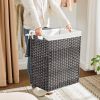 Grey Rattan Laundry Hamper with Lid & Removable Cotton Liner – Waterproof Basket with Handles, 55 lb Capacity