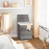 Grey Rattan Laundry Hamper with Lid & Removable Cotton Liner – Waterproof Basket with Handles, 55 lb Capacity