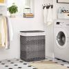 Grey Rattan Laundry Hamper with Lid & Removable Cotton Liner – Waterproof Basket with Handles, 55 lb Capacity