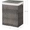 Grey Rattan Laundry Hamper with Lid & Removable Cotton Liner – Waterproof Basket with Handles, 55 lb Capacity
