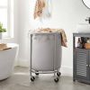 45-Gallon Rolling Laundry Hamper with Wheels – Round Grey Fabric Basket with Steel Frame