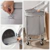 45-Gallon Rolling Laundry Hamper with Wheels – Round Grey Fabric Basket with Steel Frame