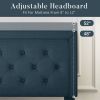 King Size Upholstered Linen Platform Bed with Tufted Headboard – Adjustable Headboard, Modern Bed Frame