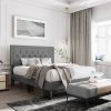 King Size Upholstered Linen Platform Bed with Tufted Headboard – Adjustable Headboard, Modern Bed Frame, No Box Spring Needed