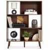 Mid-Century Wood Grain Bookcase Storage Cabinet – 6-Cube Display Shelf with Optional Back Panels & Pine Legs, 52” Tall