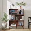 Mid-Century Wood Grain Bookcase Storage Cabinet – 6-Cube Display Shelf with Optional Back Panels & Pine Legs, 52” Tall
