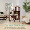 Mid-Century Wood Grain Bookcase Storage Cabinet – 6-Cube Display Shelf with Optional Back Panels & Pine Legs, 52” Tall
