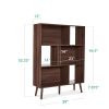 Mid-Century Wood Grain Bookcase Storage Cabinet – 6-Cube Display Shelf with Optional Back Panels & Pine Legs, 52” Tall