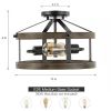 13-Inch Farmhouse Industrial Semi-Flush Mount Ceiling Light, Metal & Faux Wood 2-Light Fixture with Clear Glass Shade