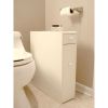 Space-Saving Bathroom Floor Cabinet in White Wood Finish – Narrow Storage Organizer with Drawer & Hidden Compartment