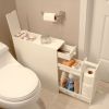 Space-Saving Bathroom Floor Cabinet in White Wood Finish – Narrow Storage Organizer with Drawer & Hidden Compartment