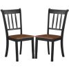 Set of 2 Solid Wood Dining Chairs – Black Mission Style Chairs with Brown Seat