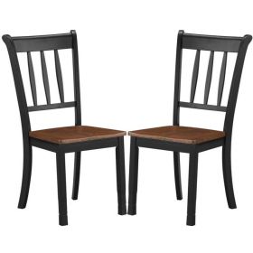 Set of 2 Solid Wood Dining Chairs – Black Mission Style Chairs with Brown Seat