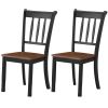 Set of 2 Solid Wood Dining Chairs – Black Mission Style Chairs with Brown Seat