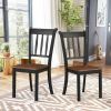 Set of 2 Solid Wood Dining Chairs – Black Mission Style Chairs with Brown Seat