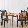 Set of 2 Solid Wood Dining Chairs – Black Mission Style Chairs with Brown Seat