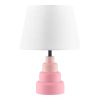 Small Pink Table Lamp with White Fabric Shade, Modern Bedside Desk Lamp with Grey Resin Base
