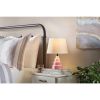 Small Pink Table Lamp with White Fabric Shade, Modern Bedside Desk Lamp with Grey Resin Base
