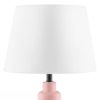 Small Pink Table Lamp with White Fabric Shade, Modern Bedside Desk Lamp with Grey Resin Base