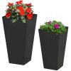 Set of 2 Modern Black Tall Outdoor Planters – Stone-Look Magnesium Oxide Flower Pots with Drainage & Stackable Design