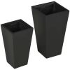 Set of 2 Modern Black Tall Outdoor Planters – Stone-Look Magnesium Oxide Flower Pots with Drainage & Stackable Design