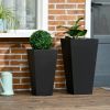 Set of 2 Modern Black Tall Outdoor Planters – Stone-Look Magnesium Oxide Flower Pots with Drainage & Stackable Design