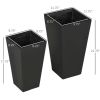 Set of 2 Modern Black Tall Outdoor Planters – Stone-Look Magnesium Oxide Flower Pots with Drainage & Stackable Design