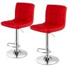 Set of 2 Modern Adjustable Height Bar Stools – 360° Swivel PU Leather Barstools with Backrest & Footrest (Red)