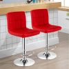 Set of 2 Modern Adjustable Height Bar Stools – 360° Swivel PU Leather Barstools with Backrest & Footrest (Red)