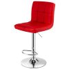 Set of 2 Modern Adjustable Height Bar Stools – 360° Swivel PU Leather Barstools with Backrest & Footrest (Red)