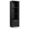 Modern Black Bookcase with 3 Shelves & Bottom Door, Tall Storage Cabinet with Adjustable Shelves
