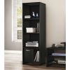 Modern Black Bookcase with 3 Shelves & Bottom Door, Tall Storage Cabinet with Adjustable Shelves