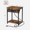 Set of 2 Nightstand End Tables with Charging Station – Rustic Brown Side Tables with 2 USB Ports, AC Outlets & Storage Shelf