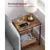 Set of 2 Nightstand End Tables with Charging Station – Rustic Brown Side Tables with 2 USB Ports, AC Outlets & Storage Shelf