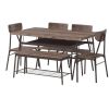 Modern 6-Piece Dining Set – Brown Wood Top Table with 4 Chairs & Storage Bench