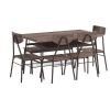 Modern 6-Piece Dining Set – Brown Wood Top Table with 4 Chairs & Storage Bench