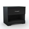 Modern Black Nightstand with Drawer & Open Storage – Minimalist Bedside Table with Metal Handle & Storage Shelf