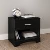 Modern Black Nightstand with Drawer & Open Storage – Minimalist Bedside Table with Metal Handle & Storage Shelf