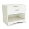 Modern White Nightstand with Drawer & Open Shelf