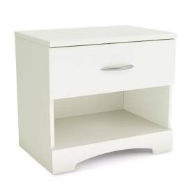Modern White Nightstand with Drawer & Open Shelf
