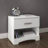 Modern White Nightstand with Drawer & Open Shelf