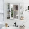 White Bathroom Wall Mirror Medicine Cabinet with Shelves – 26” x 25” Wall Mounted Storage Cabinet with Adjustable Shelving