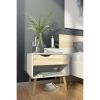 Mid-Century Modern Nightstand End Table with Drawer & Shelf, White & Oak Scandinavian Bedside Table with Solid Wood Legs