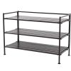 3-Tier Stackable Foldable Shoe Rack – Espresso Brown Woodgrain Resin Shelving with Metal Frame, Space-Saving Shoe Organizer for Entryway