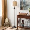 3-Piece Modern Floor Lamp and Table Lamp Set – Black Finish with Light Gold Drum Shades