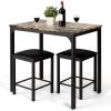Modern 3-Piece Dining Set – Brown Faux Marble Table with 2 PU Leather Stools, Space-Saving Kitchen Table Set for Small Spaces